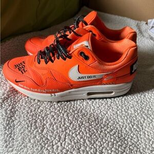 Nike Orange Air Max 1 'Just Do It' Sneakers with White Swoosh
